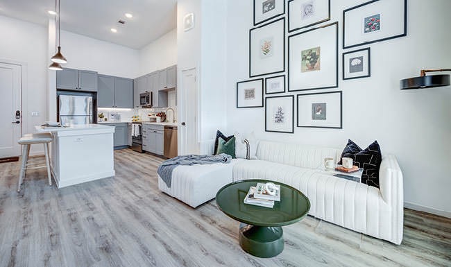 Luxury living spacious living room open to kitchen